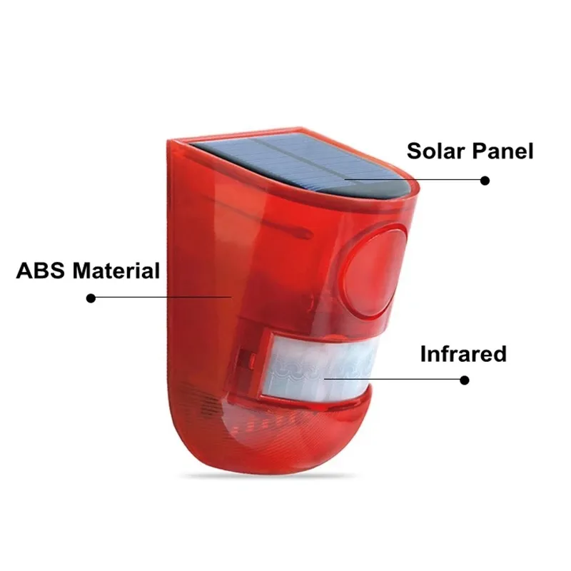 Охранная сигнализация, сирена на солнечной энергии со стробоскопом, IP65, водонепроницаемая, 110 дБ, громкая сирена, встроенный PIR-датчик движения для дома, двора, улицы