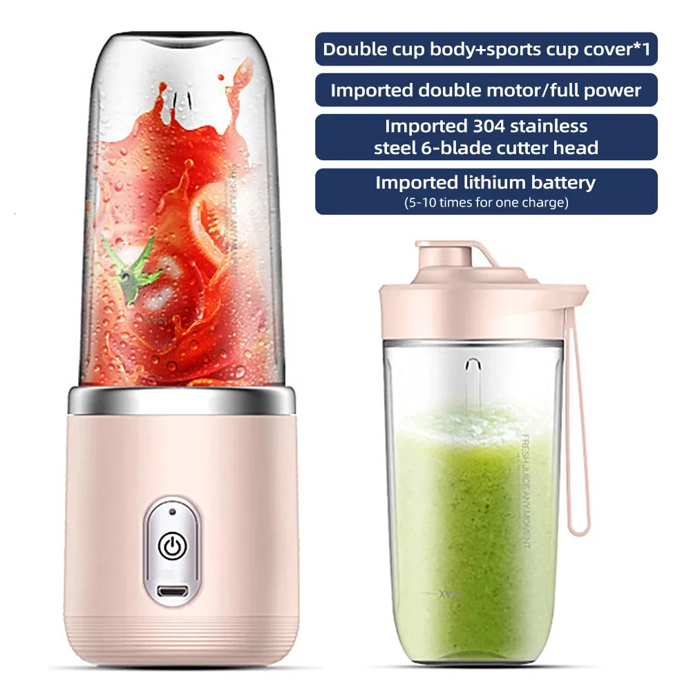 40W Mini Mixer Juice Blender Mini Portable Quick Blender Cup Personal Size Rechargeable USB Double Cup Pink 240307