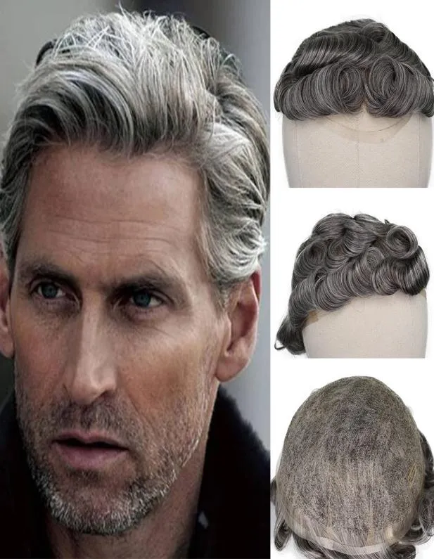 50 couleur grise toupet de cheveux humains pour hommes Remy système de remplacement de cheveux humains perruques pour homme 6 pouces cheveux 8x10 Swiss Lace5593256