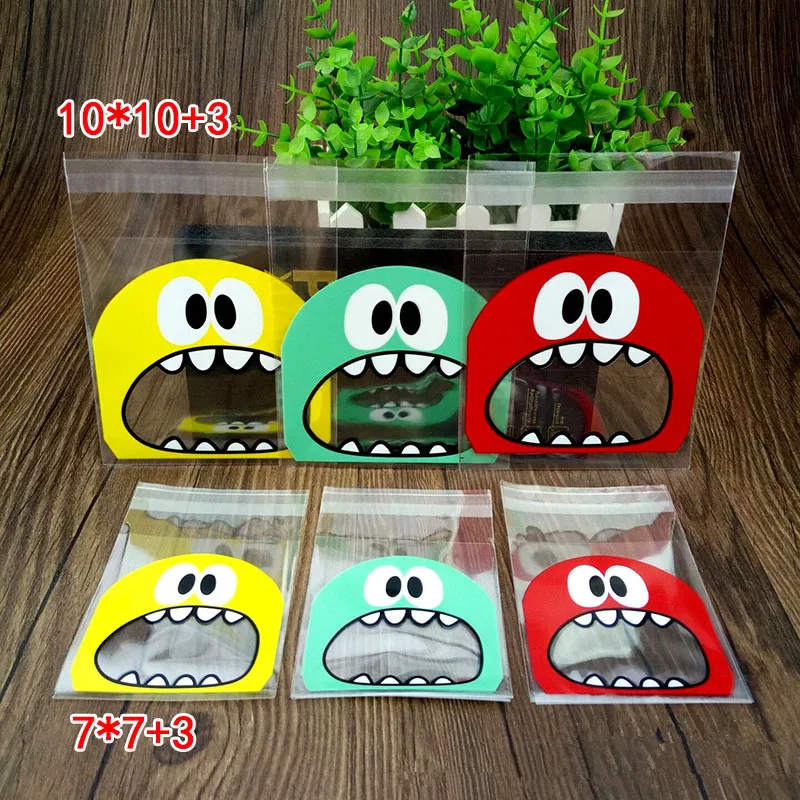 50Pcs Cute Big Teech Mouth Monster Plastic Bag Wedding Birthday Cookie Candy Gift Packaging Bags OPP Self Adhesive Party Favors