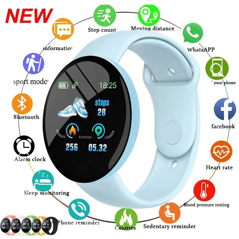 D18PRO SMART WACK Hjärtfrekvens Blodtryck Fitness Tracker Kids Watches Män Kvinnor Wristband Sport Smartwatch för Android iOS