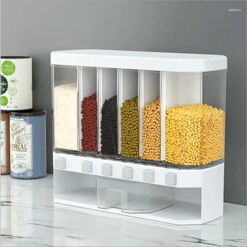 زجاجات التخزين المطبخ خزفة من حبوب الأرز حاوية طعام بلاستيكية مع دقيق خزان مثبت على الحائط