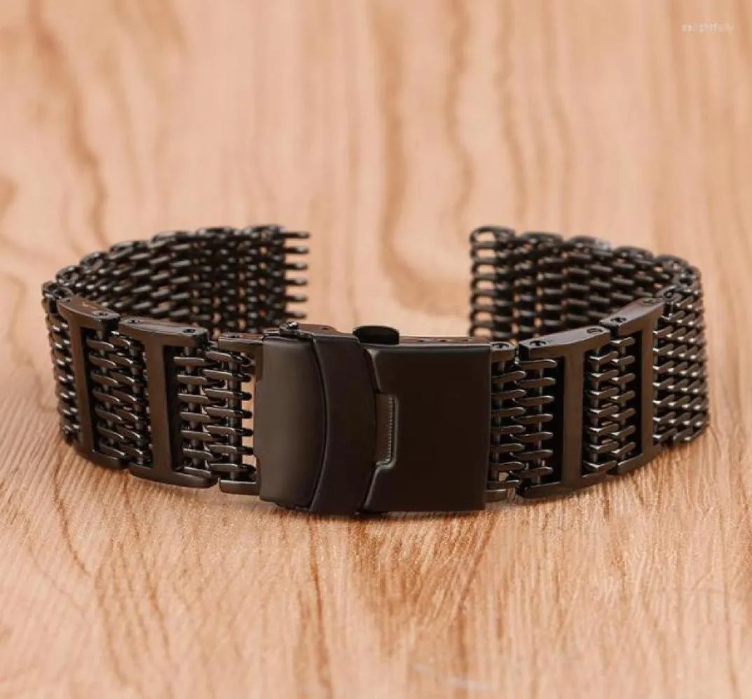 Titta på band HQ 20mm 22mm 24mm rostfritt stål Black Mesh Design Hållbar Watchband Rem ersättning för män Kvinnor 2 Spring Bars3624682