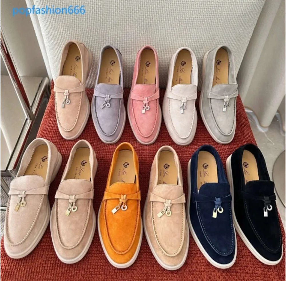 Dames zomerwandeling suède afdrukken casual schoenen Loro Piano Man Tasman loafers platte hak jurk schoen luxe lederen sneakers zwarte designer mocassin slip op rubber S345