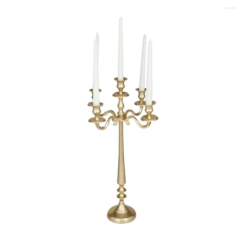 Bougeoirs DecMode Porte-candélabre traditionnel en forme de cinq tulipes 13 "W X 24" H avec finition polie en aluminium doré