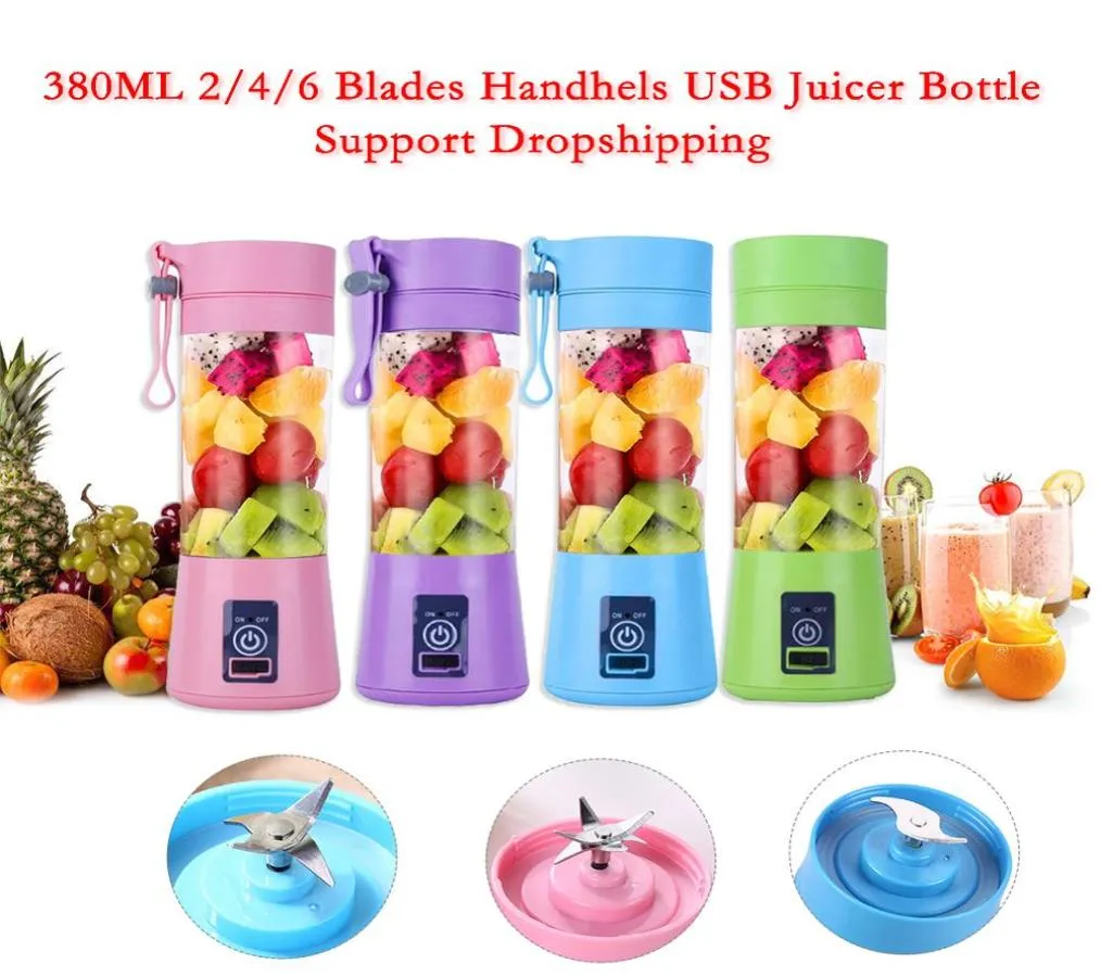 380 ml 6 Klingen Mini tragbare elektrische Fruchtsaftpresse USB wiederaufladbare Smoothie Maker Mixer Maschine Sportflasche Entsaftungsbecher DHL f4598660