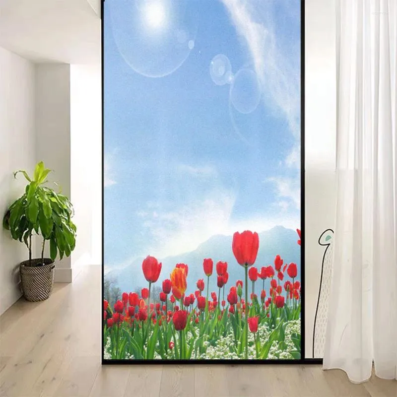 Janela adesivos flor padrão privacidade filme de vidro pvc fosco porta deslizante estática adere não-cola sun bloqueio decoração