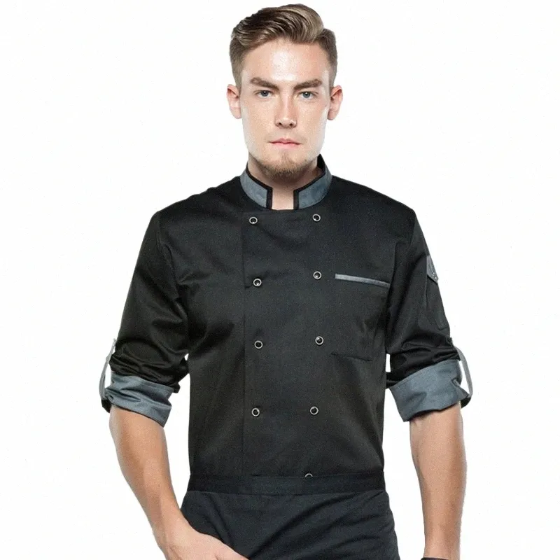 Chemise de chef Veste de chef Lg Manches réglables Hommes Femmes Unisexe Cuire Manteau Restaurant Hôtel Cuisine Porter Serveur Uniforme G95z #