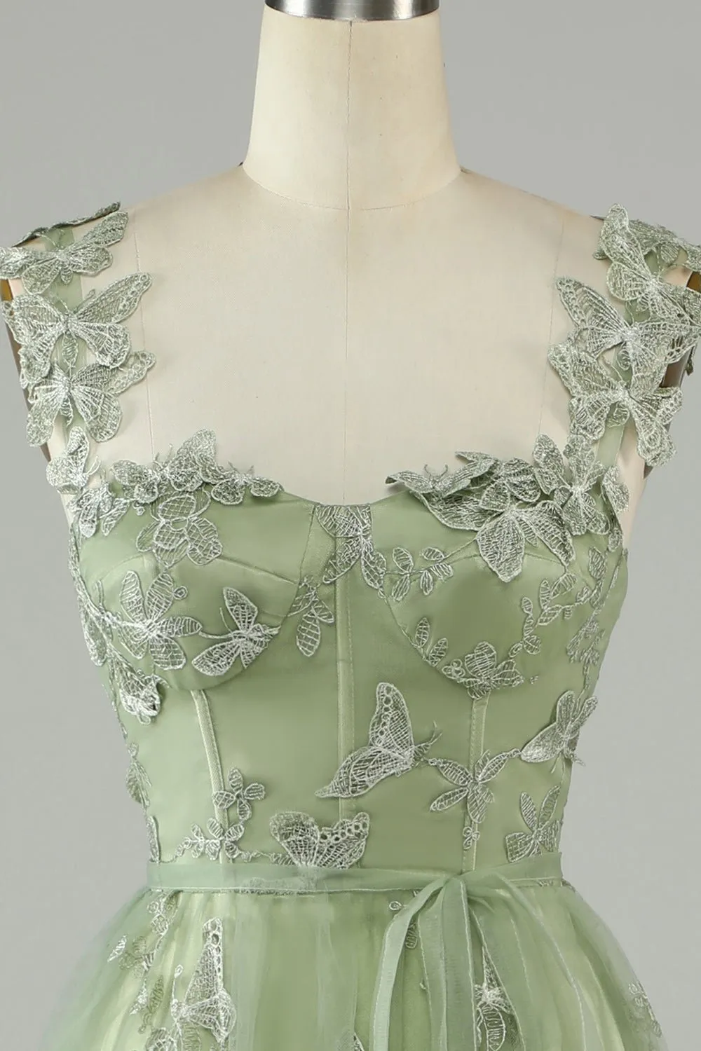 Sage Green 3D Lace Butterflies Sweetheart Prom Dress 2024 Spaghetti Straps  A-Line High Slit Evening Gown from Dhgate Bridesmaid Dress - price 9487.07