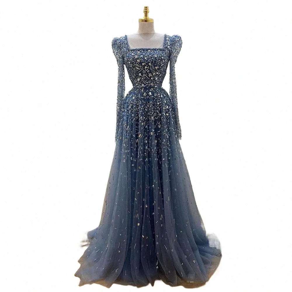 Serene Hill Muslim Blue A Line Evening Dres Luxury Beaded Prom Vestidos formales 2024 para mujeres Fiesta LA71762A 81oO #