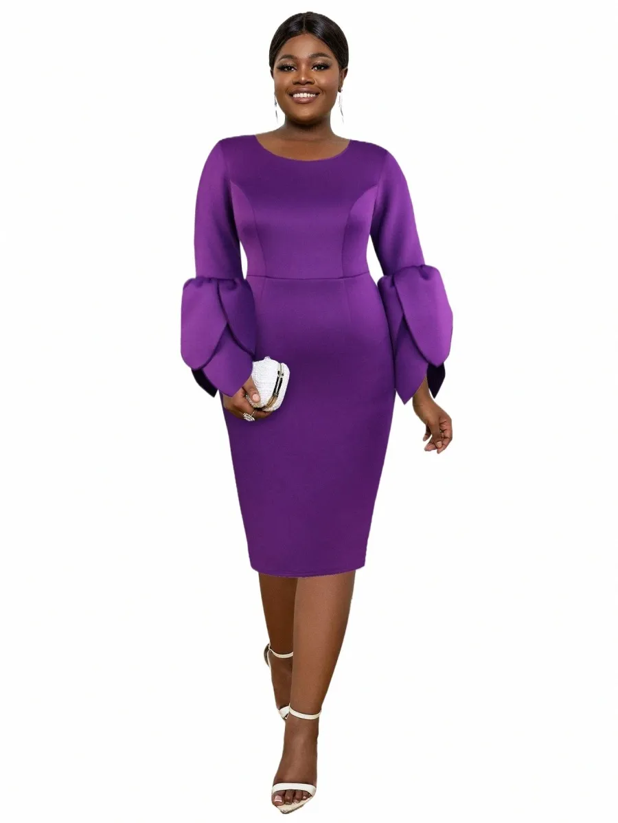 Roxo Midi Dres para Mulheres Plus Size O Pescoço LG Ruffles Manga Elegante Formal Ocn Aniversário Convidado Do Casamento Vestidos de Noite m9hQ #