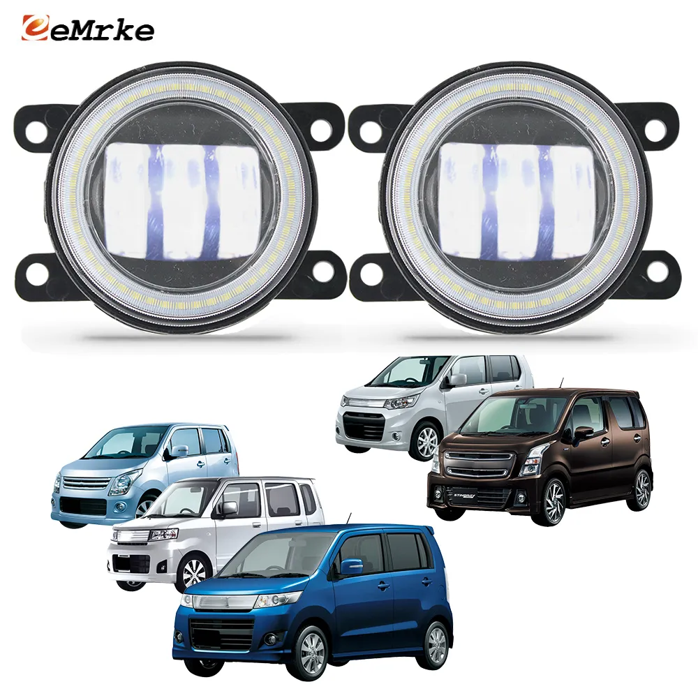 EEMRKE Conjunto de luzes de nevoeiro LED 30W / 40W para Suzuki Wagon R Stingray MH22S MH23S MH34S com lente transparente Angel Eyes DRL Luzes diurnas 12V PTF Acessórios para carro