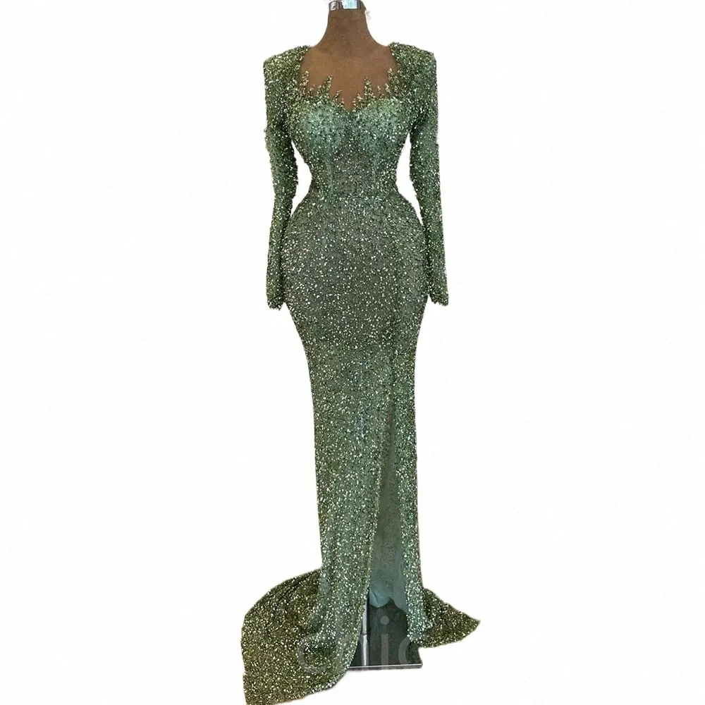 glitter Women's Lg sleeved Evening Dres Mermaid Round Neck Elegant Princ Prom Gowns Formal Fi Celebrity Party Robe t5Tl#