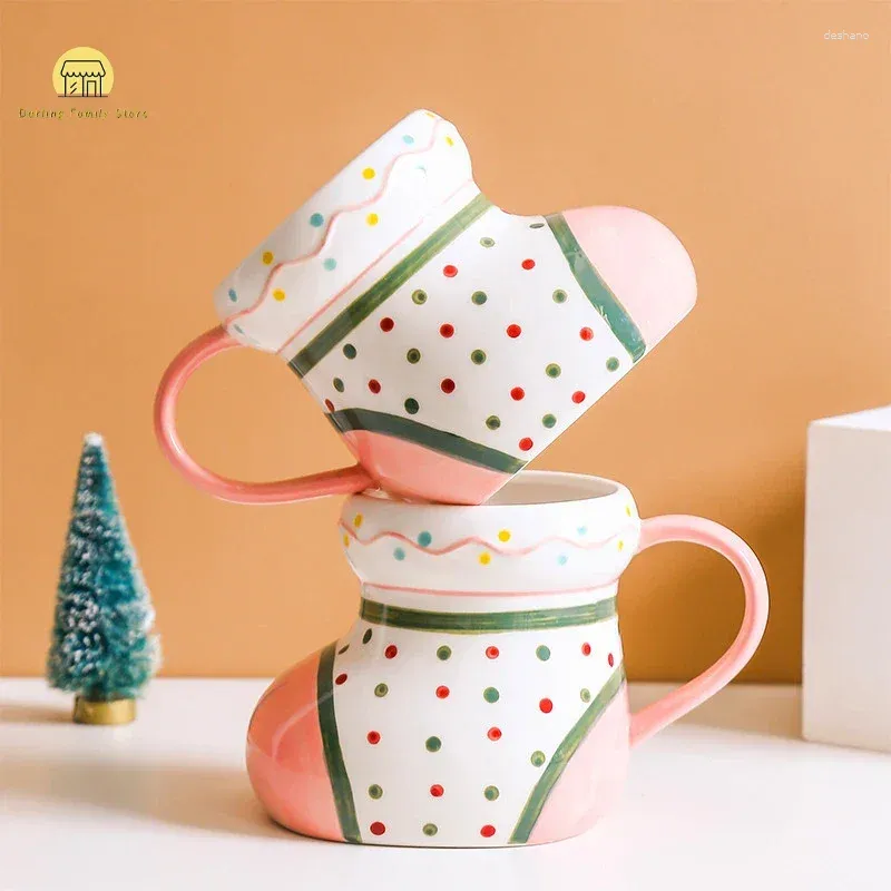 Mugs 2024 Christmas Socks Ceramic Mug Household Cute Breakfast Milk Water Tea Cup Coffee For Home Party Drinkware Gifts