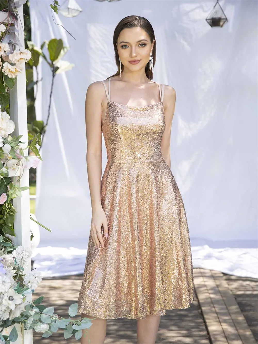 green emerald velvet dress Stunning Rose Gold Sequined Short Party Dress Rose Gold / US 6