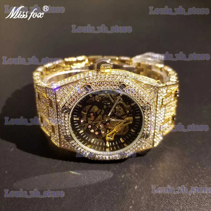 Autres montres Dropshipping Diamant de luxe pour hommes 18K Gold Ice Out Automatique ES Hiphop Bling Brillant Squelette Mécanique Marque Horloge T240329
