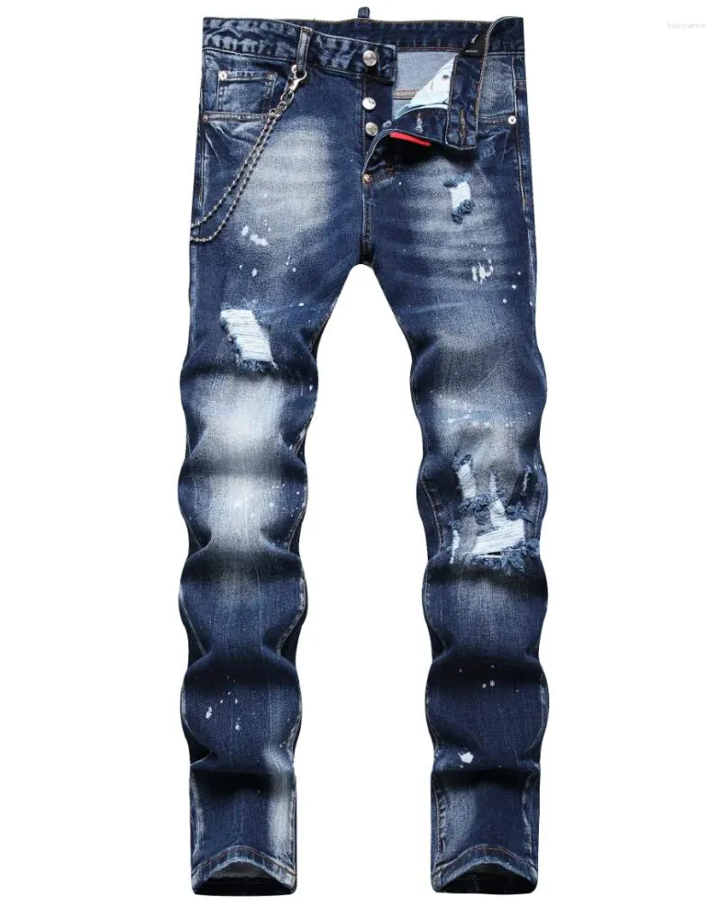 Jeans pour hommes 2024 Hommes Skinny Light Blue Trous Pantalons longs Qualité Mâle Mode Stretch Slim Pantalon Ripped 54