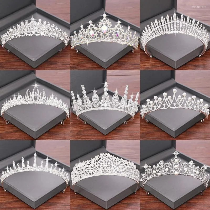 Hårklipp est strass brud tiaras och krona bröllopstillbehör brud silver färg kristall tiara huvudstycke