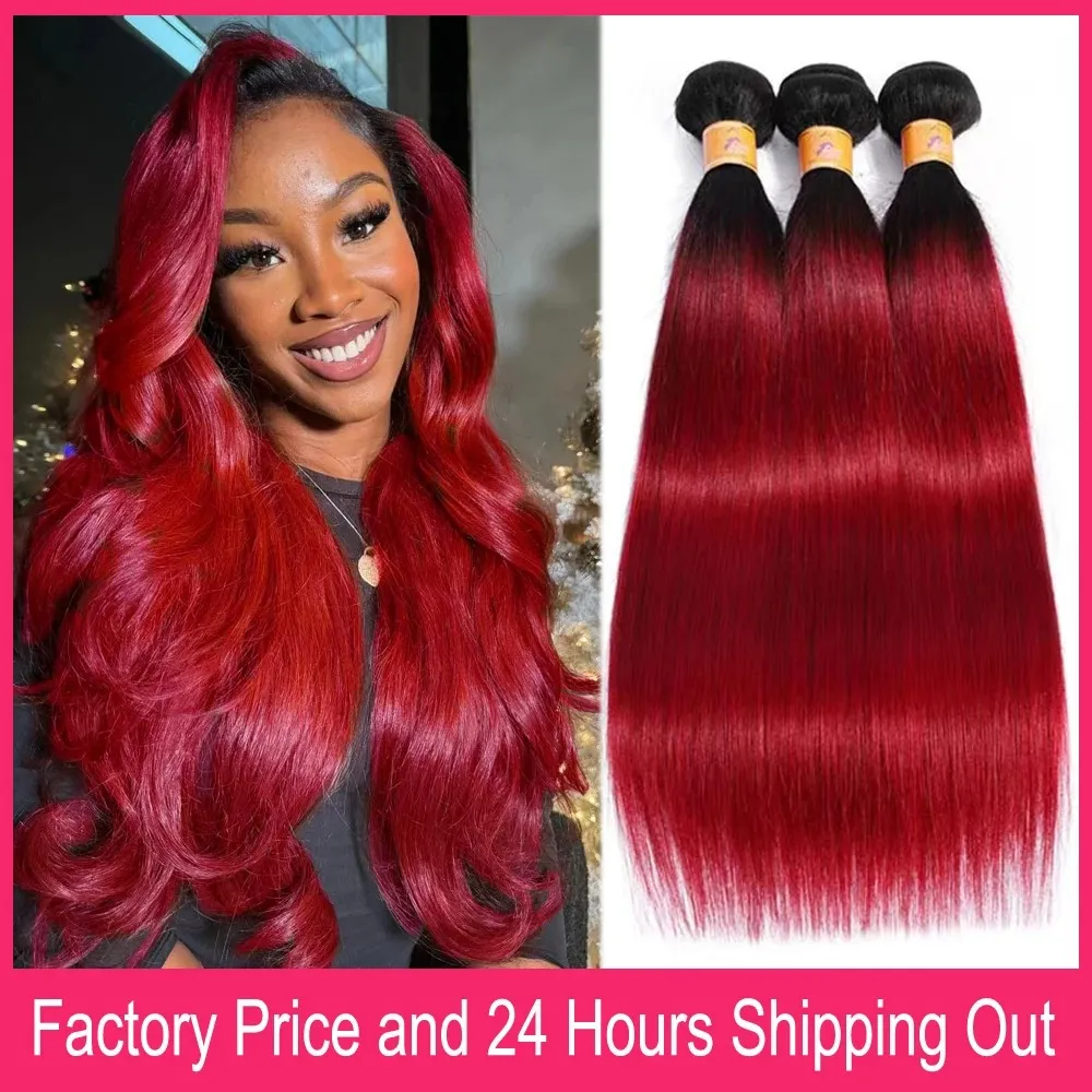 28 Ombre Burgundy Straight Human Hair Bundles 1/3 PCS Lot 2 Tone Raw Indian Hair Weave Extensions 100 Gram Wine Red Hair Bundles