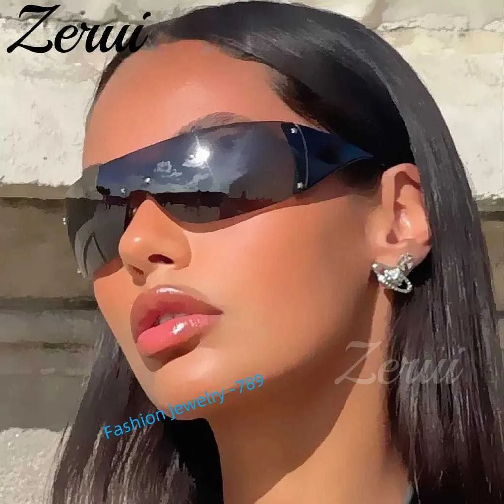 Steampunk Wrap Around Y2K Sunglasses UV400 Rimless PC+Metal  display picture 2