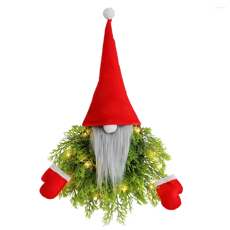 Couronne de Gnome scintillante de noël, fleurs décoratives, avec lumière éclairée, thème de Festival, pour porte d'entrée, fenêtre, porche