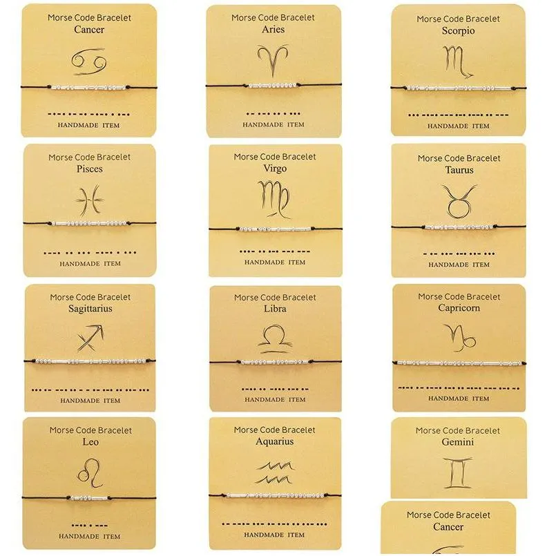 Идентификация 2021 Новая мода Креативные браслеты с 12 созвездиями азбуки Морзе с подарочной картой Мужчины Женщины Sier Браслет из бисера Zodi Dhmz1