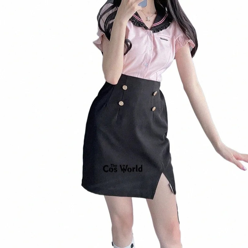 Japonais Summer Sweetie Pie Spicy Girl Costume de marin à manches courtes Tops Jupes JK High School Uniforme Classe Étudiants Tissu z2Ui #