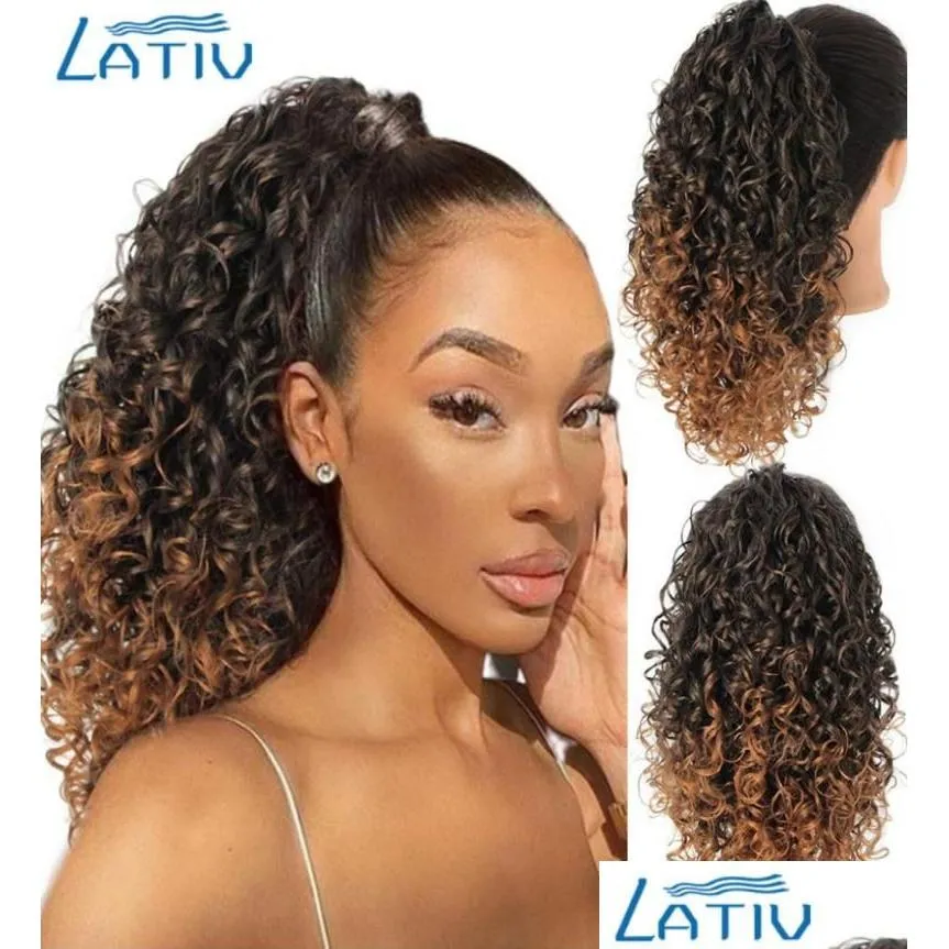 Fryzury Lativ Syntetyczny Kinky Curly Ponytail Dstring Ponytails for Black Wominclips na przedłużeniu 2102175822982 Dostawa upuszcza Produ Otmyh