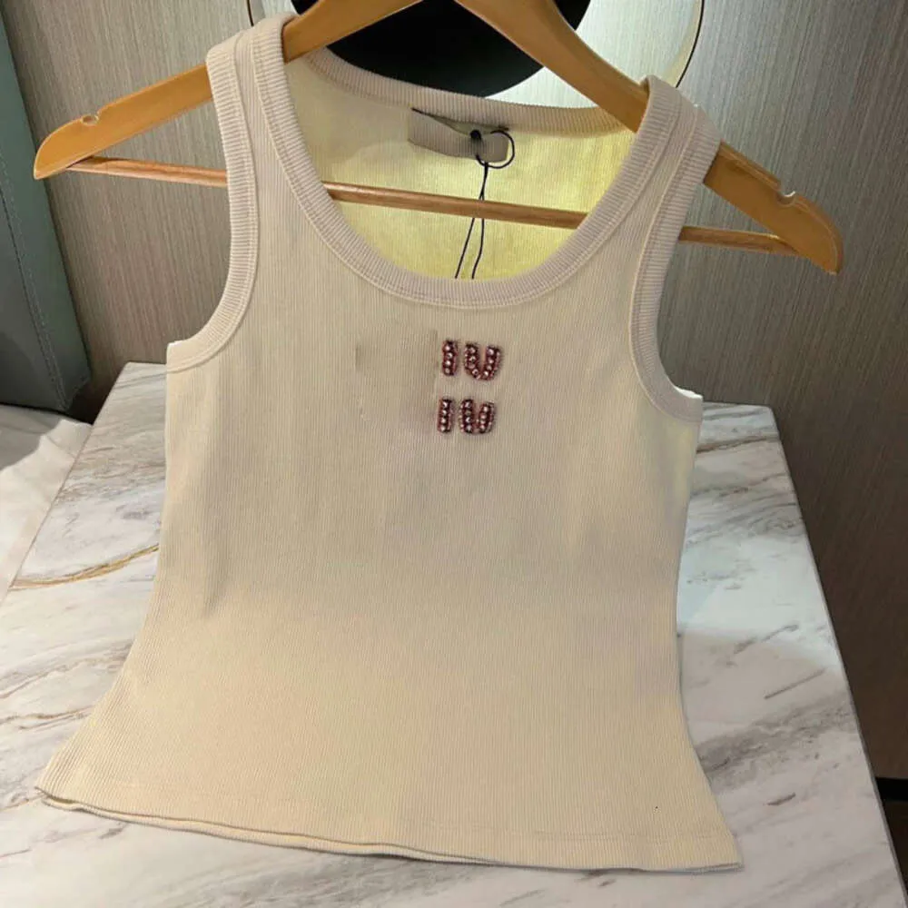 Chaleco de mujer, camisetas sin mangas de diseñador, moda de verano para mujer, chalecos con letras de diamantes de imitación, prendas de punto ajustadas con cuello redondo y sin mangas