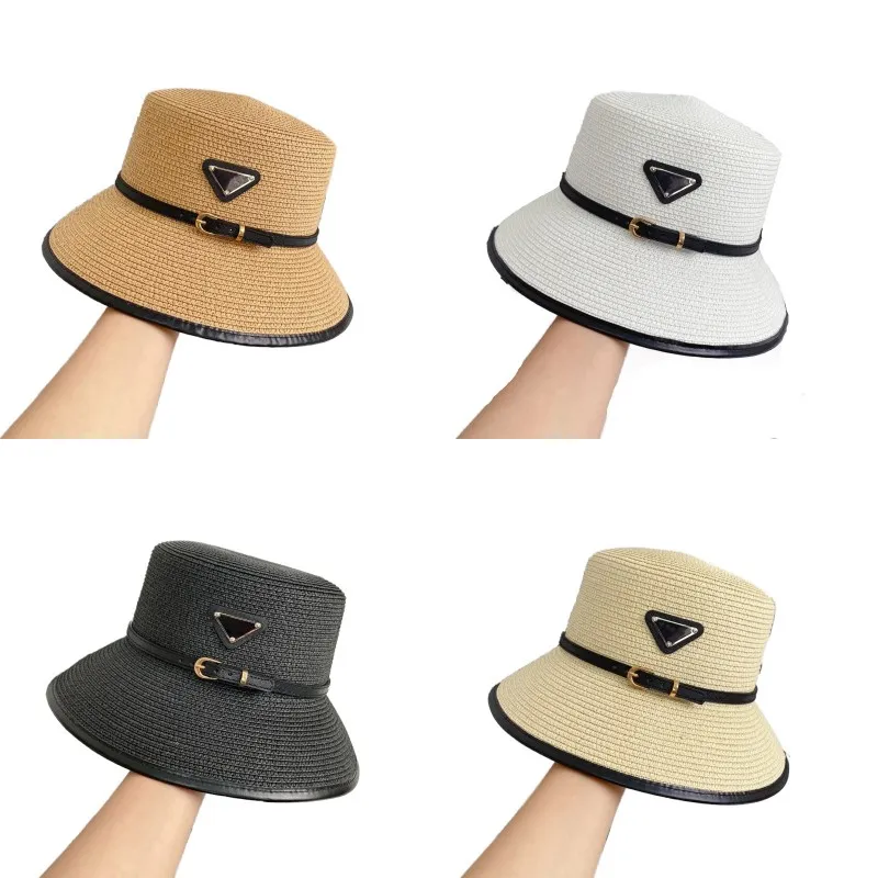 Casual Knited Hat Designer Temperament Metal Trójkąt litery Luksusowy słomkowy kapelusz skórzany złoty kapelusz ochrona przed słońcem GA0132 C4