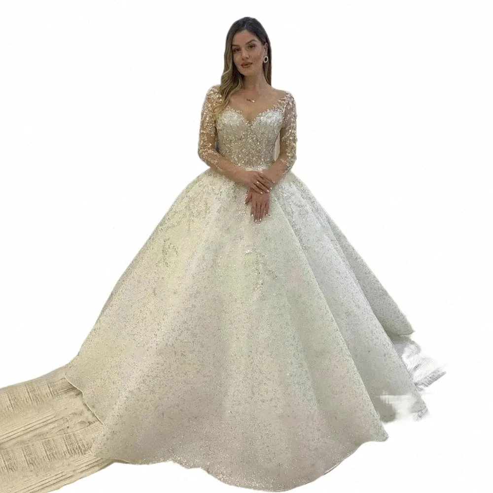 Sparkly Beading Wedding Dres LG ärmar 2023 Kvinnor A Series Vestido de Noiva Lace Up Pageant Beading Brudklänningar Robe 44HX#