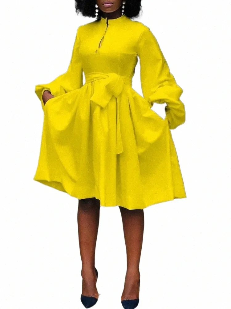 5xl eleganckie kobiety białe żółte dr fi casual solid lantern lg rękaw afrykański dr gown biurowy vestidos plus rozmiar J0mu#