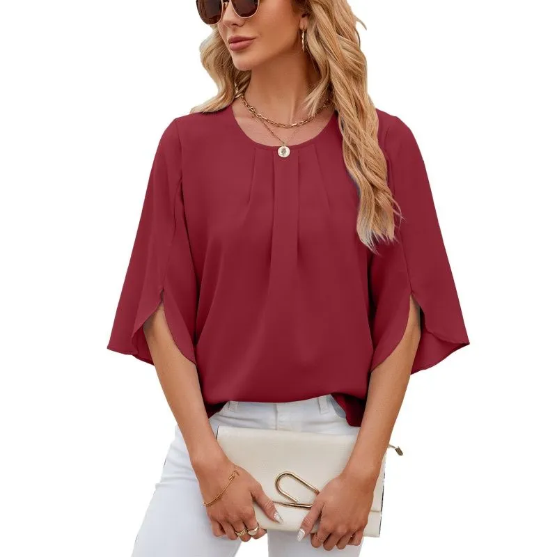 Blouses Designer Women Soild O-Neck Front Decoration Blouses Casual Clothing For Summer