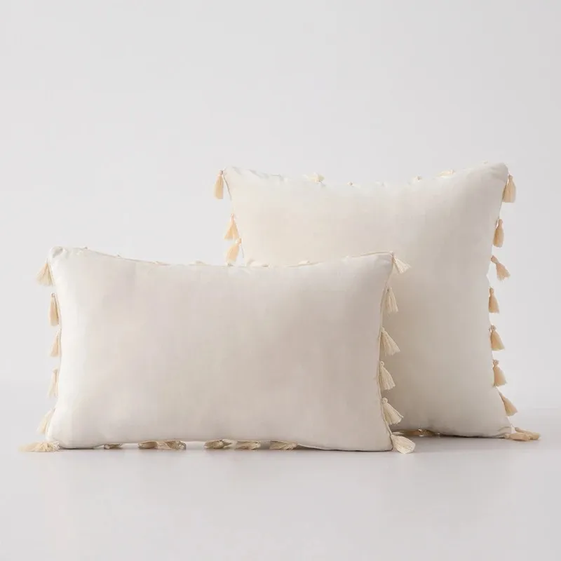 Soft Velvet Tassels Cushion Cover Pink Grey Beige Green Pillow Cover Bedroom Sofa Decoration PillowCase 30x50cm/45x45cm Pillows