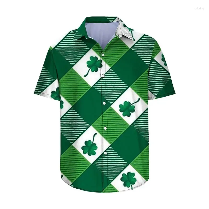 Men's Casual Shirts Clover Shirt Daily Wear Weekend Fall Short Sleeve Green 4 Way Stretch Fabric St. Patrick's Day