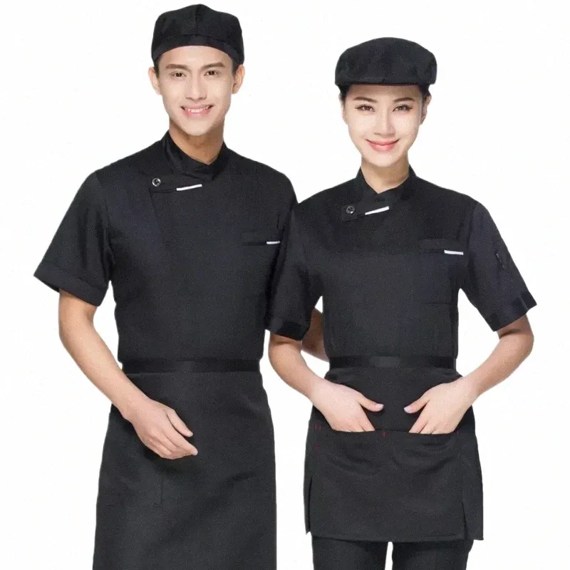 Vêtements de travail du chef Lg / manches courtes Uniformes de chef respirants Restaurant Cuisine Café Service alimentaire Veste de chef unisexe v6m5 #