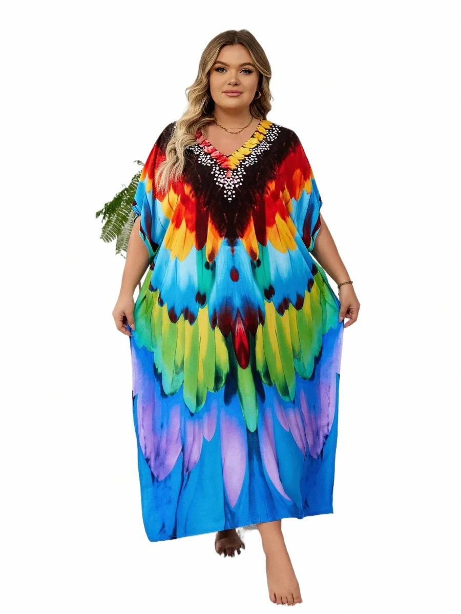 lorylei Bohemian Plus Size Caftano da donna multicolore stampato Lg Dr Robe 2024 Summer Women Outfit Maxi Dres Q1594 Z1r2 #