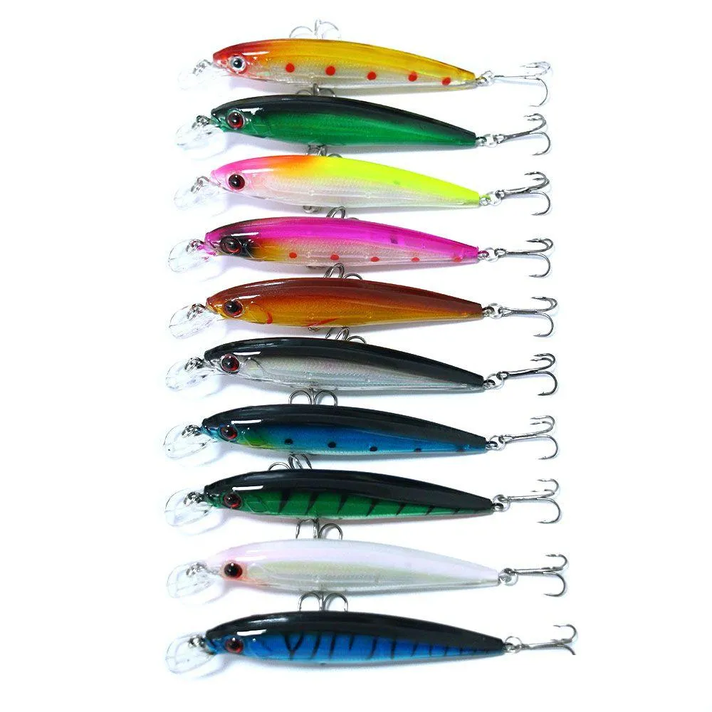 Esche esche 50 Pz / lotto Laser Minnow Pesca Hard Bait Stick 11 cm 13,4 G 4 ganci 8 colori Mi027 Consegna goccia Sport all'aperto Otfvx