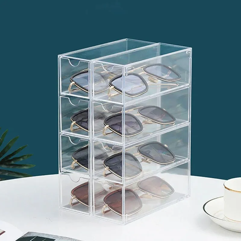 4 lager av vita akryltransparenta lådglasslåda, som används för att lagra kosmetika, glasögon, brevpapper, leksaker, smycken, pennor osv