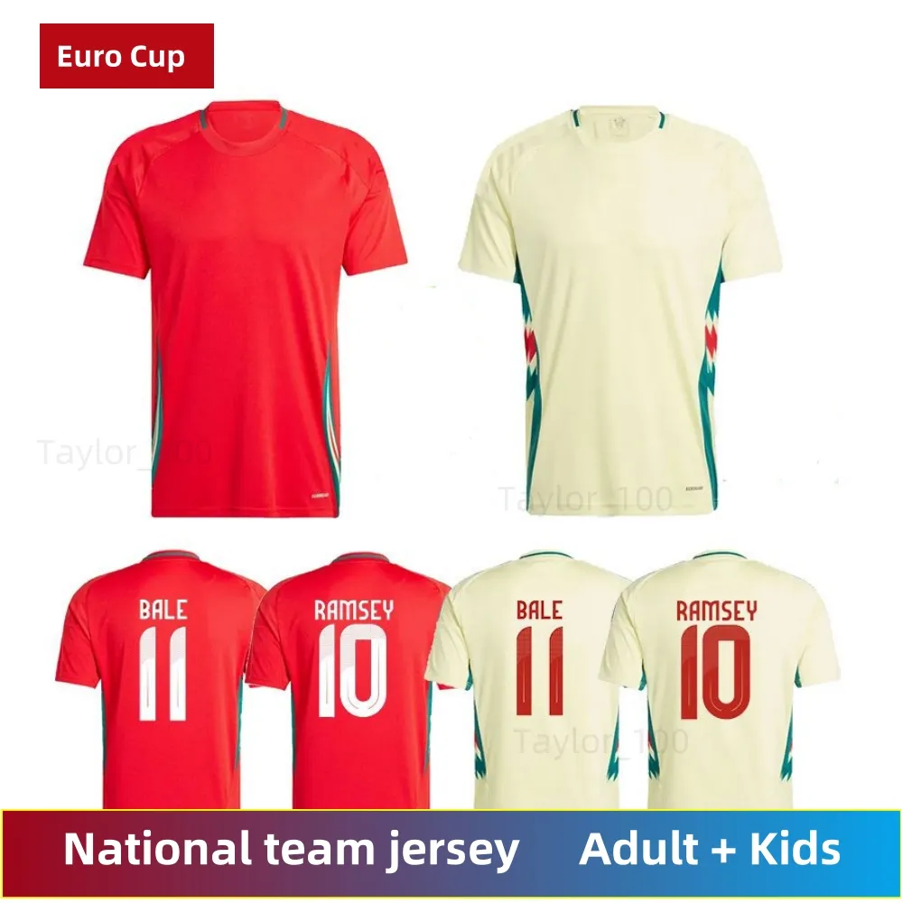 Wales 2024 Football Jersey Wilson Ramsey Bale New 2025 National Team 24 25 Soccer Shirt Men Kids Kit Full Set Home Red Away Yellow Men's Uniform Johnson Brooks