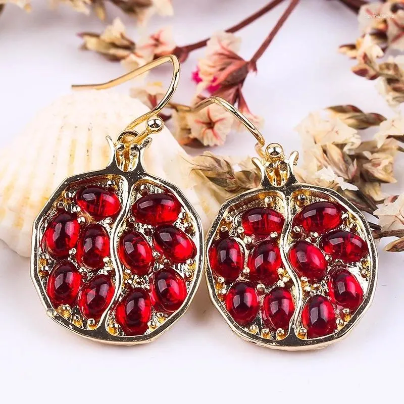 Boucles d'oreilles pendantes en forme de grenade rouge naturelle, bijoux en métal pour femmes, cadeaux de mariage, accessoires de vacances