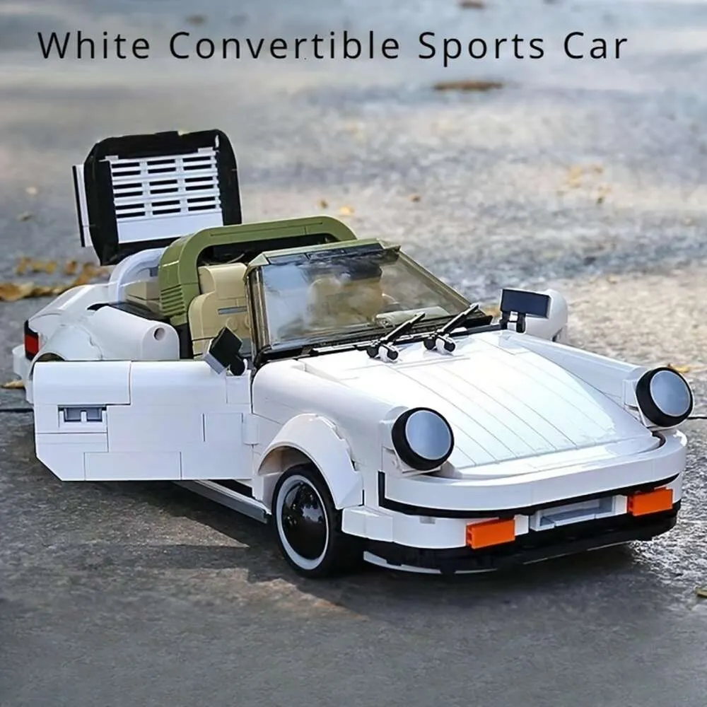 882 st White Convertible Sports Block Model, Collectible Building Toy för vuxna, älskare och muskelbils, julklapp