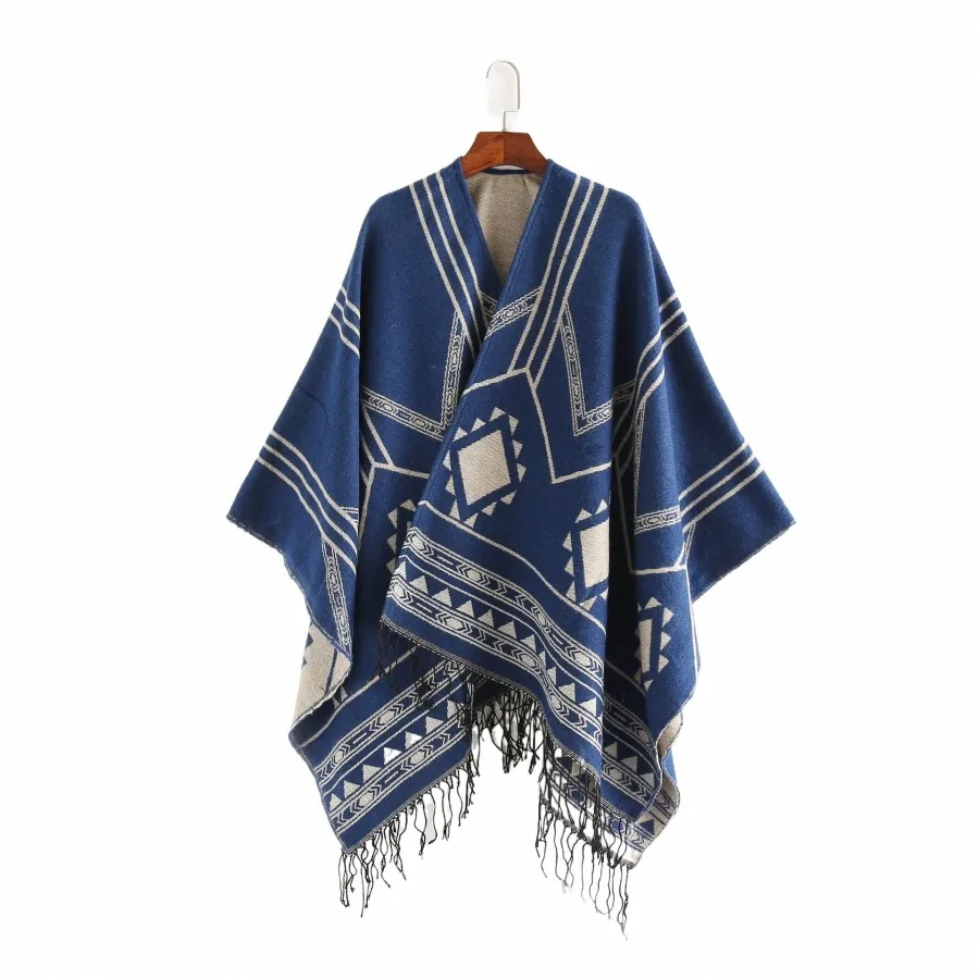 Cloak Pcho Capes 2024 New Indian Nepalese Style Geometric Tasselスプリット女性