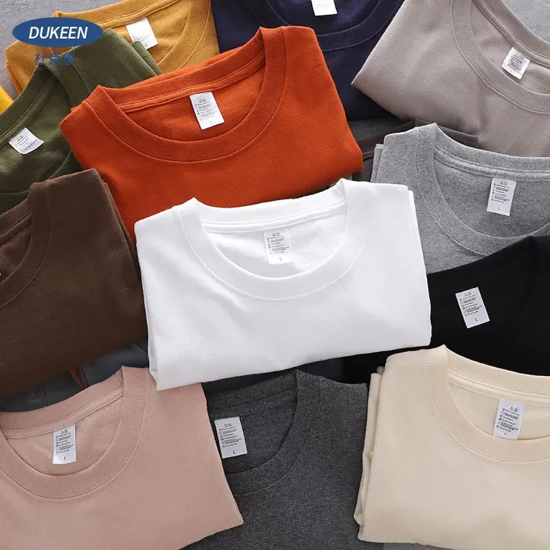 Dukeen Heavyweight Tshirt 남자 짧은 슬리브 100%면 화이트 블랙 티 여름 대형 평범한 승무원 라운드 여성 셔츠 240315