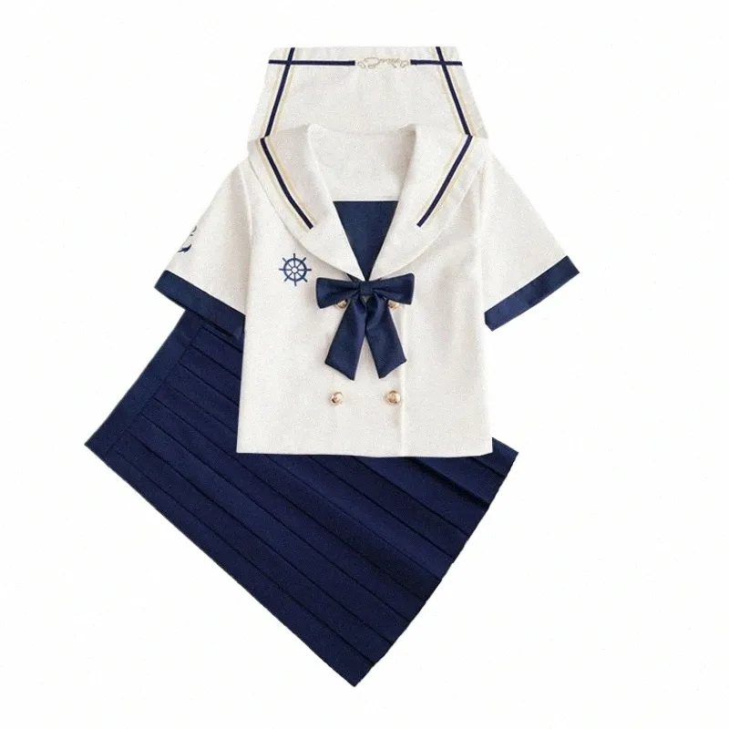 Новая японская униформа JK для девочек, юбка, костюм моряка, школьная форма, плиссированная юбка с галстуком-бабочкой, полные комплекты одежды t3hB #