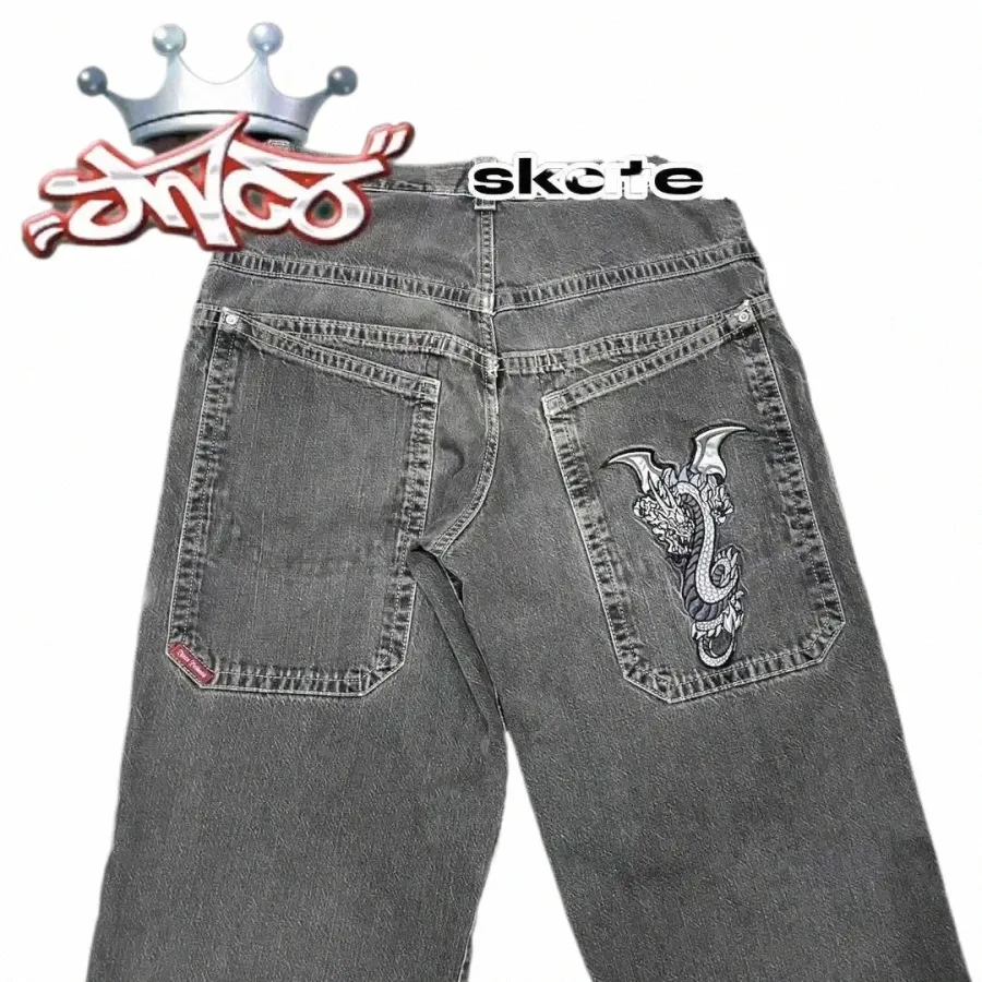 streetwear JNCO Jeans Y2K Harajuku Hip Hop Rétro Graphique Baggy Jeans Pantalon Noir Hommes Femmes Gothique Taille Haute Pantalon Large I619 #