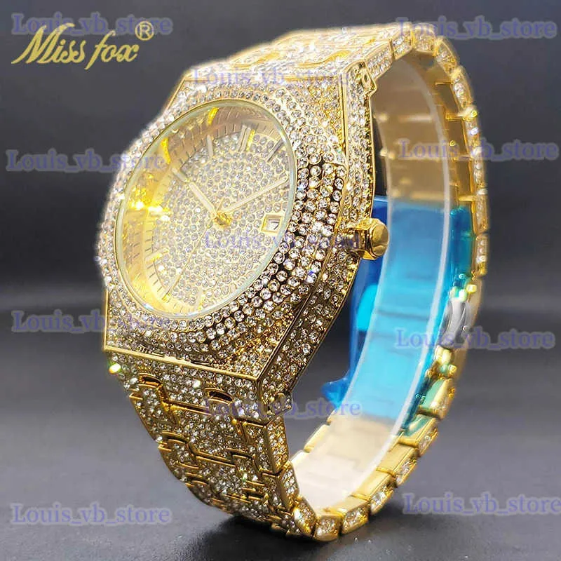 Altri orologi quadrante grande uomo oro lusso diamante premium uomo elegante hip hop orologio lancetta resistente all'acqua Dropshipping T240329