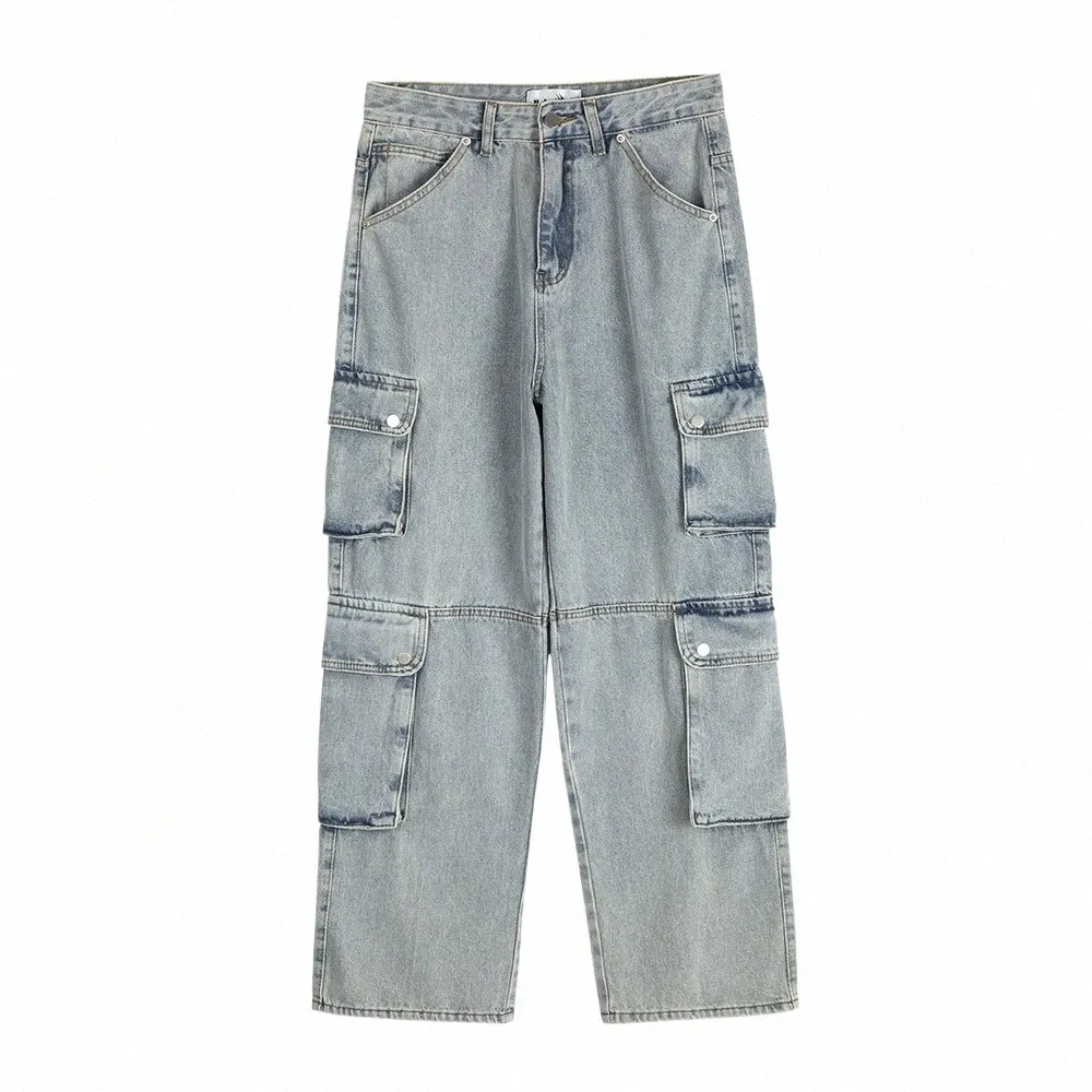 Light Blue Baggy Jeans Men Y2k Style Side Pocket, Wide Leg