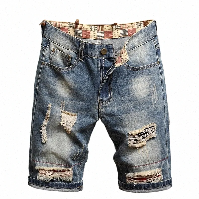 Summer Mens Graffiti Ripped Short Jeans Fi Broderie Streetwear Vintage Hommes Sports Casual Slim Fit Denim Shorts Pantalons 2022 29i3 #