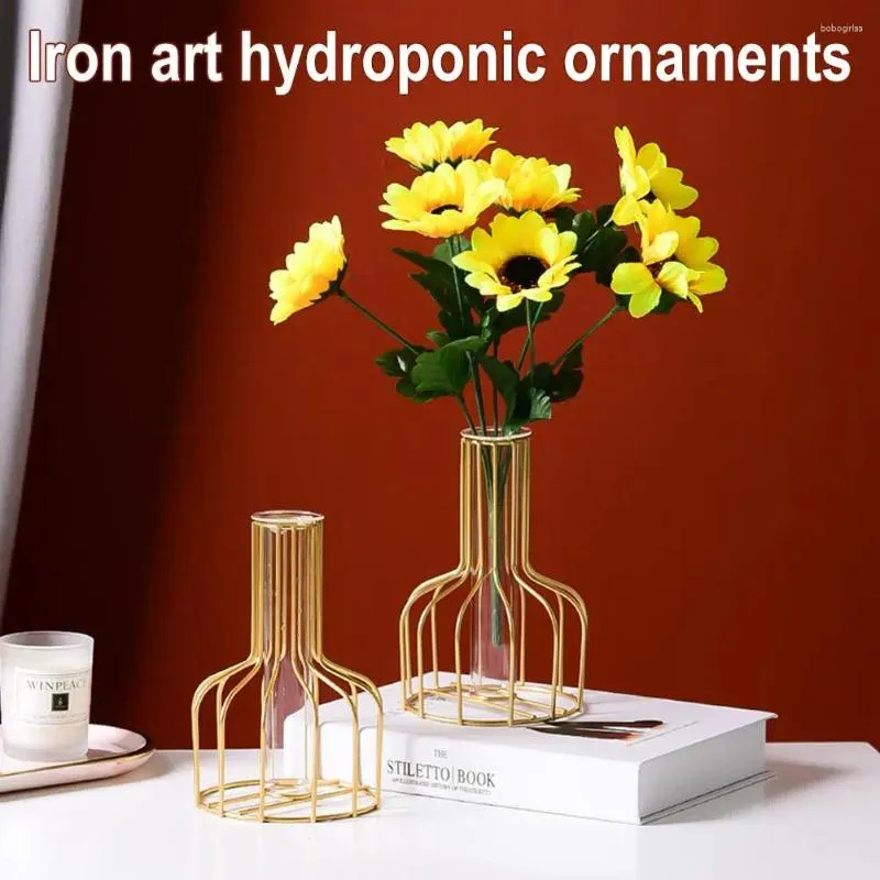 Vasos Arte de Ferro Vaso de Vidro Hidropônico Desktop Ornamento Linha Geométrica Quadro Sala de Estar Arranjo de Flores para Home Office Decorat S9X5